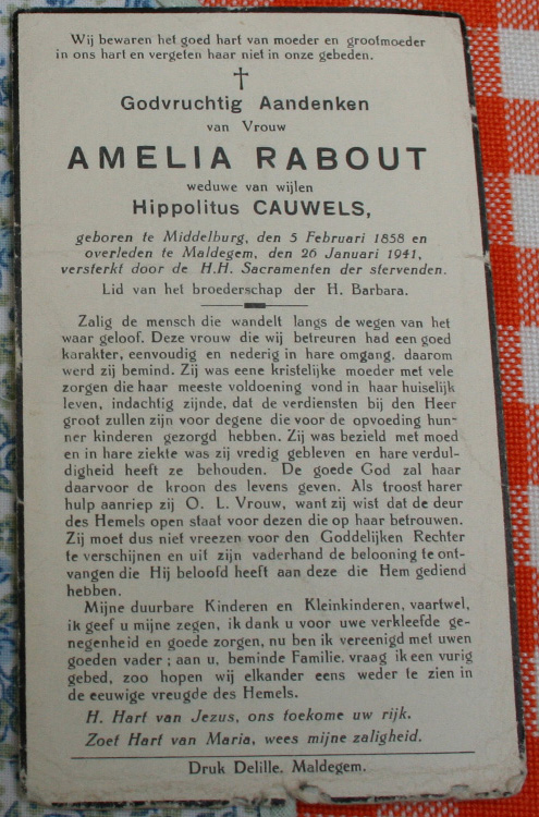Bidprentje van Amelie Rabout