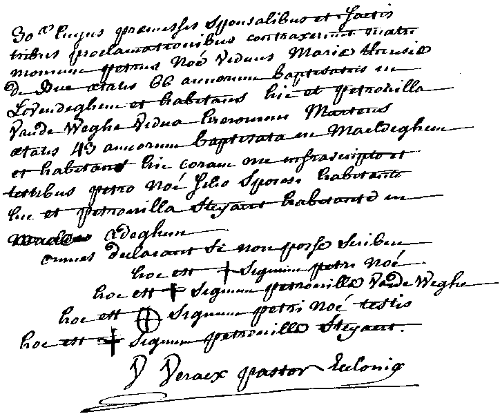 Marriage certificate of Petrus Noë and Petronella Van De Weghe