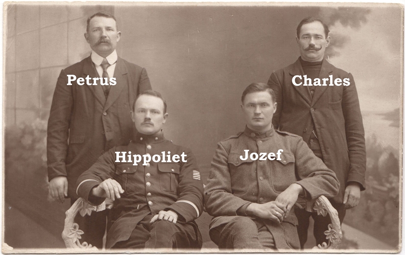 Vier zonen van Hugo: vlnr.: Petrus, Hippoliet, Jozef en Charles