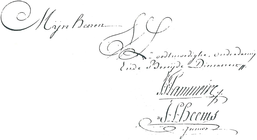 Handtekeningen van de landmeters Lammeire en Heems