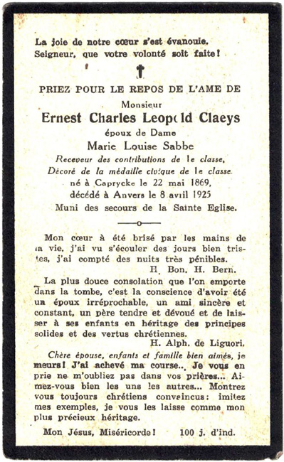 Bidprentje van Ernest Charles Leopold