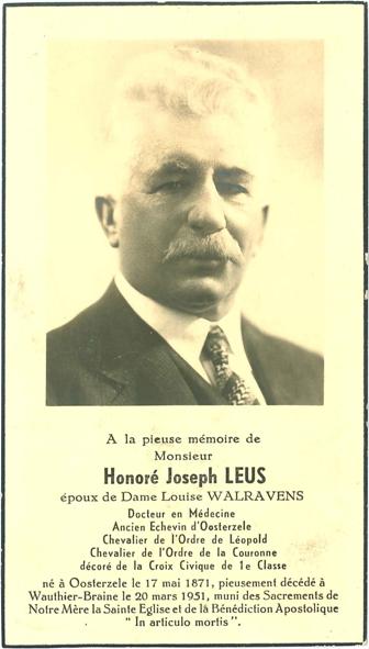 Honoré Joseph Leus, bidprentje