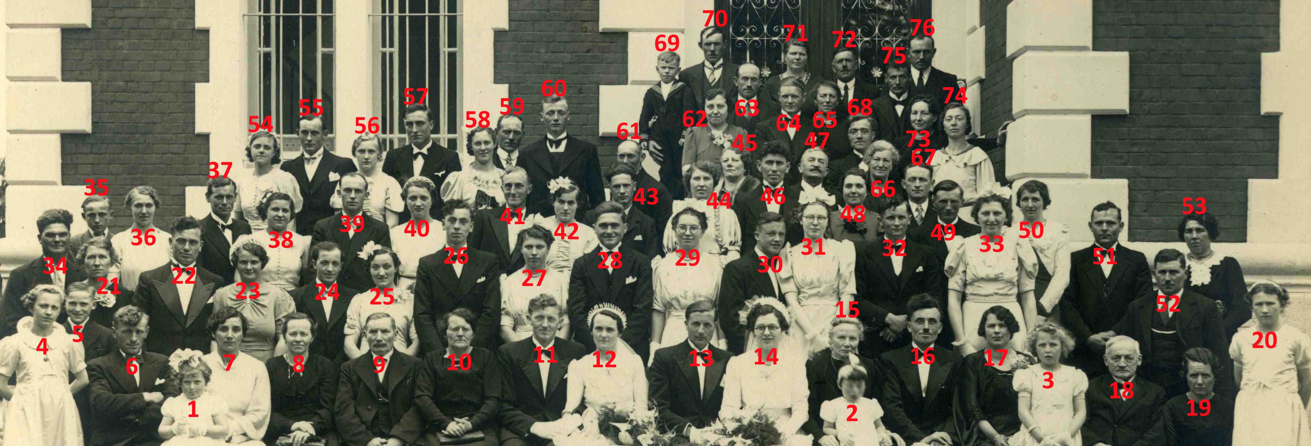 Huwelijsfoto van Elza en Paula Vanderbauwhede met Maurice en Georges De Clerck