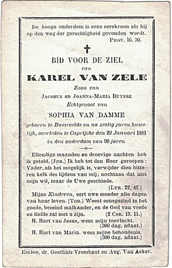 Bidprentje van Karel Van Zele