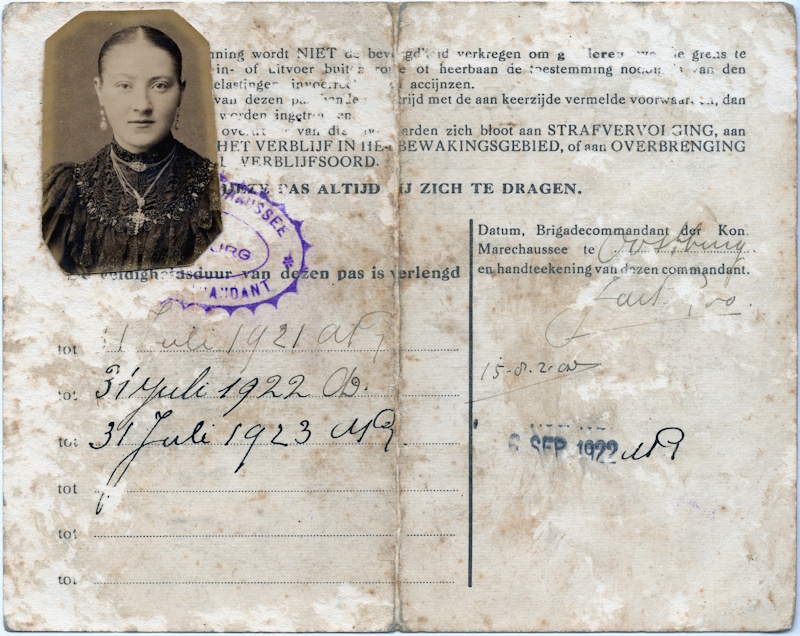 Haar pas voor Grensverkeer voor 1920