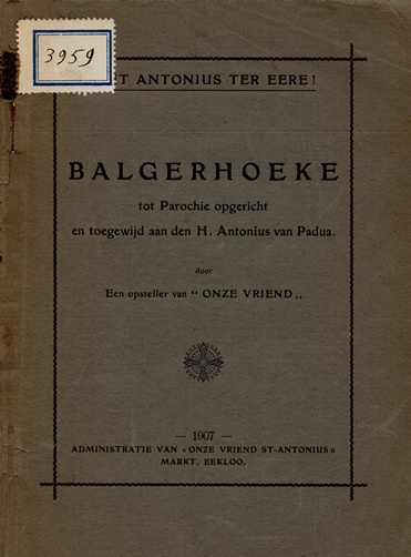 boekomslag van «Balgerhoeke tot Parochie opgericht»