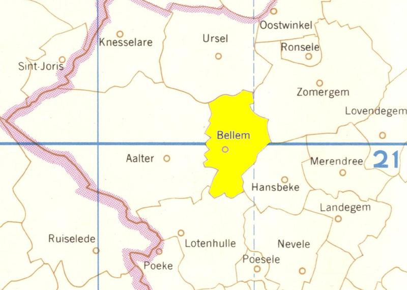 Bellem en zijn geburen op een landkaart van 1973