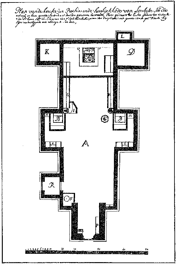 Plan van de oude kerk van Lembeke