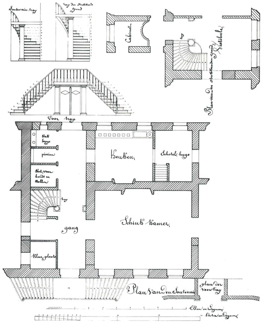 Grondplan van de onderbouw van het stadhuis