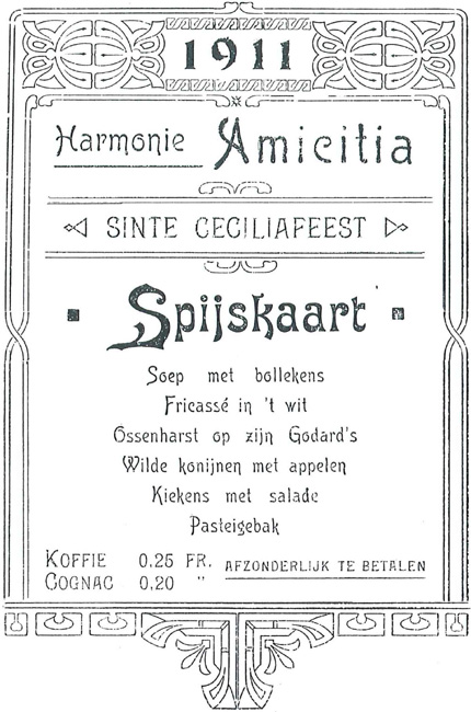 Spijskaart van 1911
