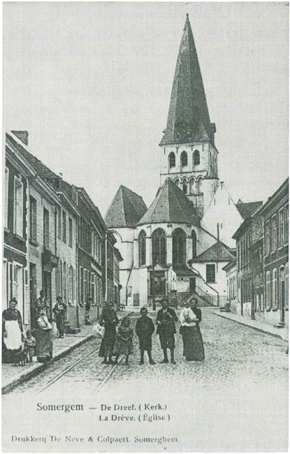 De kerk te Zomergem vanuit de Dreef rond 1900